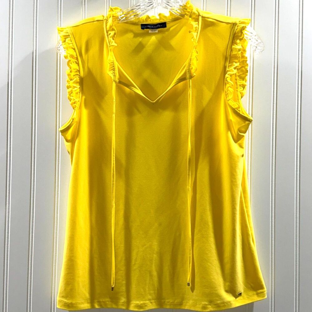 Tommy Hilfiger, Cottage Core, Yellow Ruffle Sleeveless Top, coquette S - Picture 2 of 5